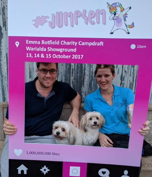Emma Botfield with her brother James and dogs Teddy and Missy.
