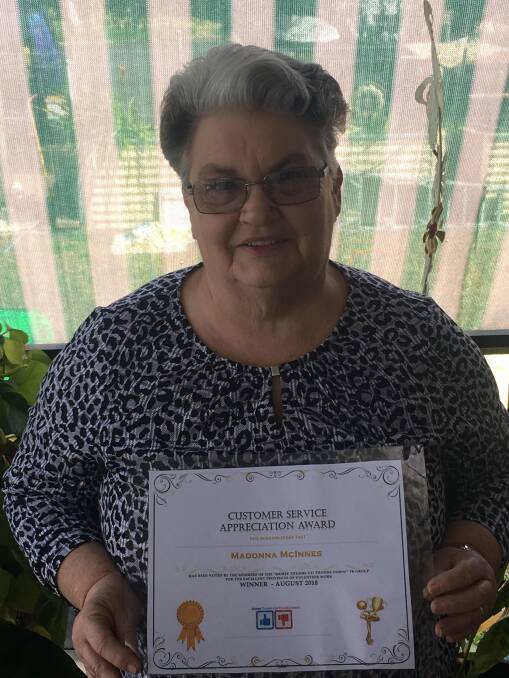 PRIVILEGED: Madonna McInnes was thrilled to receive the Moree Thumbs Up Thumbs Down Customer Service Appreciation Award for August.