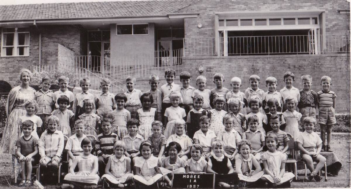 The girls in one of their school photos at Moree Public School - Toni Houlahan (front row left), Susan Pingkee (front row fourth from left), Glynis Pearce (front row fourth from right), Carole Carter (third row sixth from right) and Anne Findlay (third row third from right).