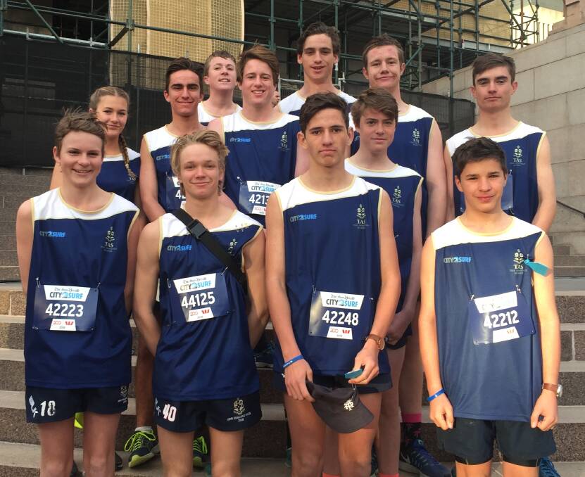 Moree district students who took part in Sydney’s City 2 Surf footrace as part of The Armidale School’s record team included (back) Ethan Bellman, Nicholas Corderoy, (middle) Tayla Frahm, Will Forsyth, Hamish Cannington, Toby Markerink, Angus Earle, (front) Henry Pitman, James Scotten, Oliver Cook and Maclan Orr.