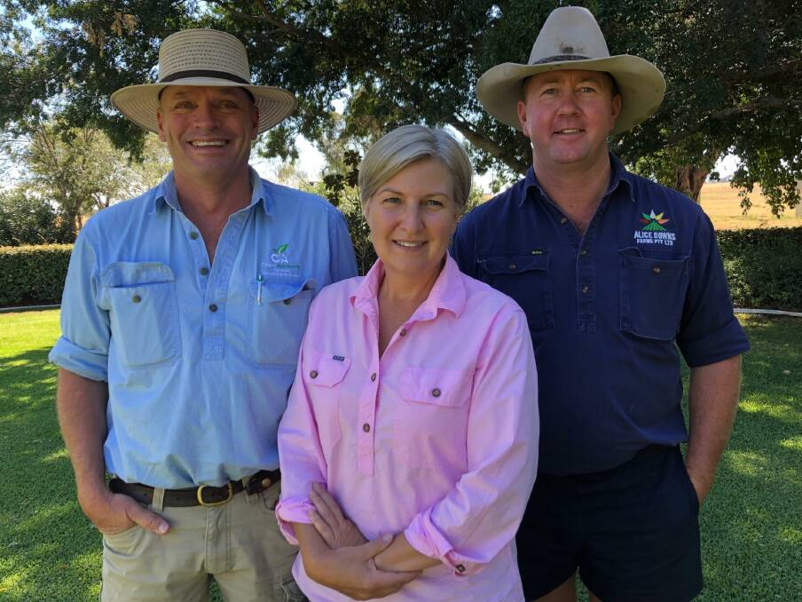 'Alice Downs' Moree farm manager Tim Leifels, Kate Ledingham and agronomist Brad Cogan are finalists in the Bayer Cotton Grower of the Year award.