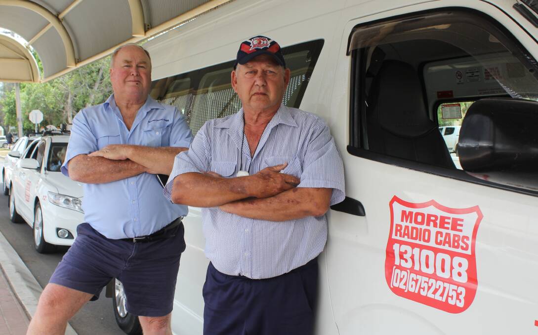 CONCERNED: Moree Radio Cabs drivers Carl Blumfield and Paul Raveneau are worried that the proposed On Demand public transport service will take away their business.