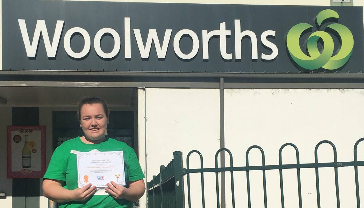 EXCELLENT SERVICE: Woolworths employee Montana Smith won the Moree Thumbs Up Thumbs Down Customer Appreciation Award for the month of October.