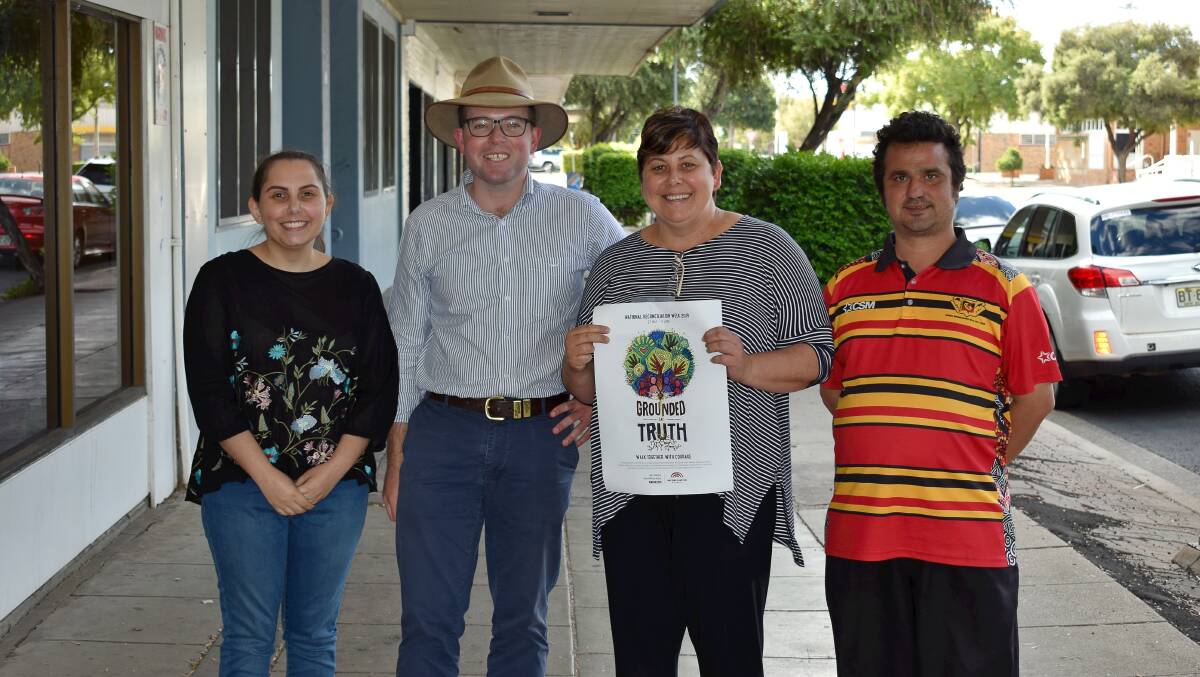 Northern Tablelands MP Adam Marshall (second from left) with Moree Reconciliation Week committee members Jessica Duncan, Cathy Duncan and Glen Crump.