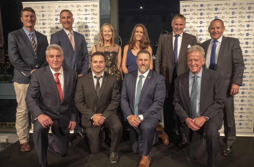 Moree's Tony Lockrey (back left) pictured with the other 2018 Growth Award winners (back) Jack Russo, Lynley Anderson, Ginny Stevens and Murray Turley, Syngenta Australasia Territory head Paul Luxton, (front) Syngenta Channel and Customer Marketing manager Tony Carr, Noel Jansz, Scott Samwell and Jim Walker.