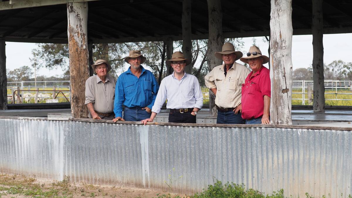 Secretary of the Boomi Fishing Club Fred Hobday, Boomi Sportsground Reserve Trust chairman Bart Officer, Northern Tablelands MP Adam Marshall, Boomi Campdraft Association president David Oates and Trust secretary John Oates discuss the sportsground’s future in the old kitchen area.