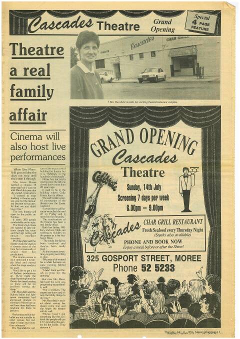 Feature in the Moree Champion in July, 1991 for the opening of Cascades Theatre.