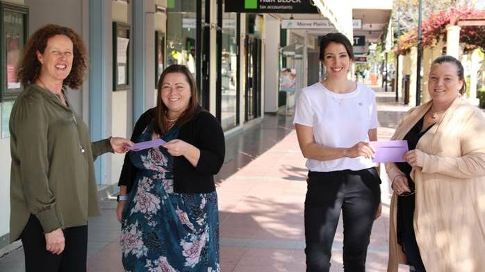 Moree Chamber of Commerce president Dibs Cush, outdoor category first prize winner Kellie Abrahamson, councils acting economic development/grants manager Susannah Pearse, and indoor category first prize winner Bree Pring.