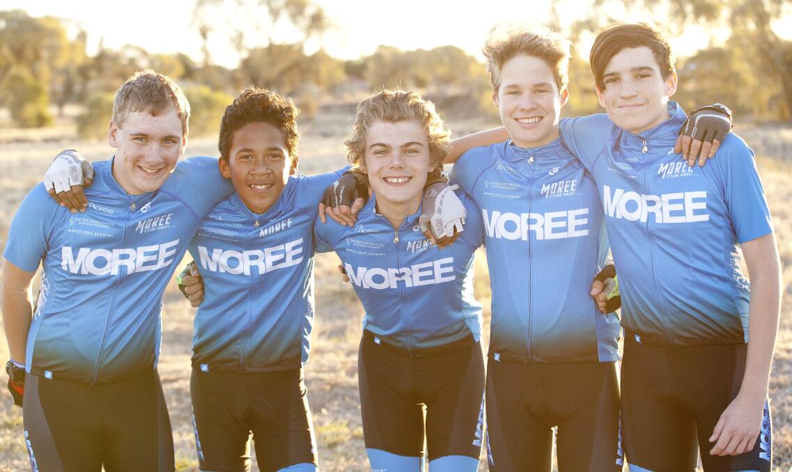 Jock Riley, Norman Roberts, Vincent Coventry, Hugh Ross and Daniel Kirkland dressed in their race gear ahead of this weekend's Port Macquarie junior tour. Photo: Danni MacCue