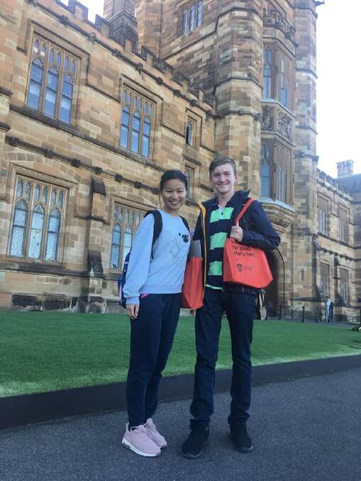 Year 11 students Patty Zou and Brennan Cumberland had the opportunity to experience a day in the life of a University of Sydney student during a one-day visit during the school holidays. Photo: contributed