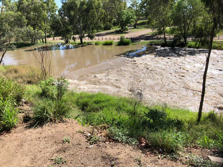 Water flowing down the Mehi River at Moree following heavy rainfall upstream on Wednesday night. Photo: Gwydir Valley Irrigators Association