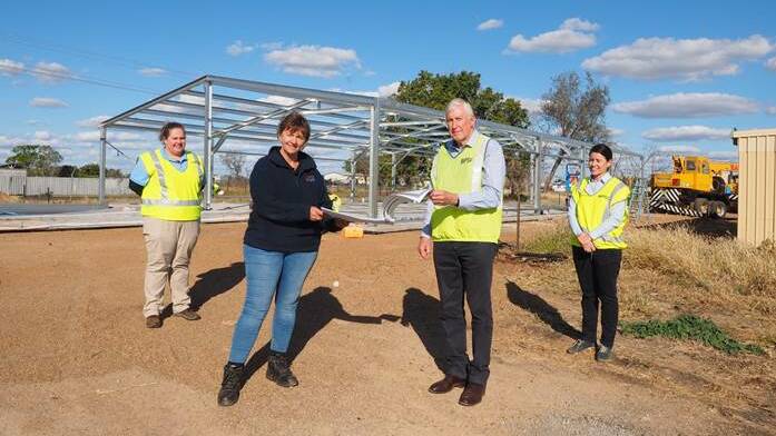 Moree Plains Shire Council LEMO Renee McMillan, More Unit Commander Vivianne Fouracre and project managers Graham MacPherson and Emily Gall inspect the plans for the new unit headquarters in Moree. Photo: contributed