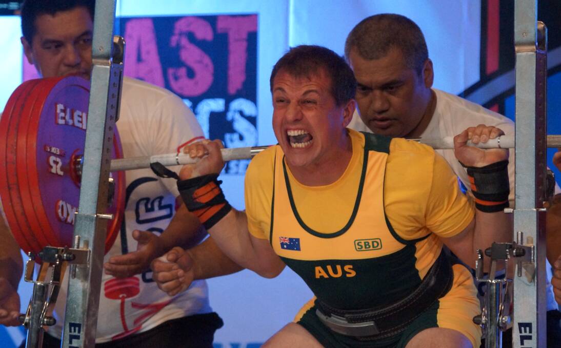 POWERFUL: Moree's Eric Dumas squats 255.5kg - a new Australian, Oceania and Commonwealth M2 93kg record - at the 2016 Asia/Oceania Powerlifting Championships held in December. The 52-year-old received gold in his division.