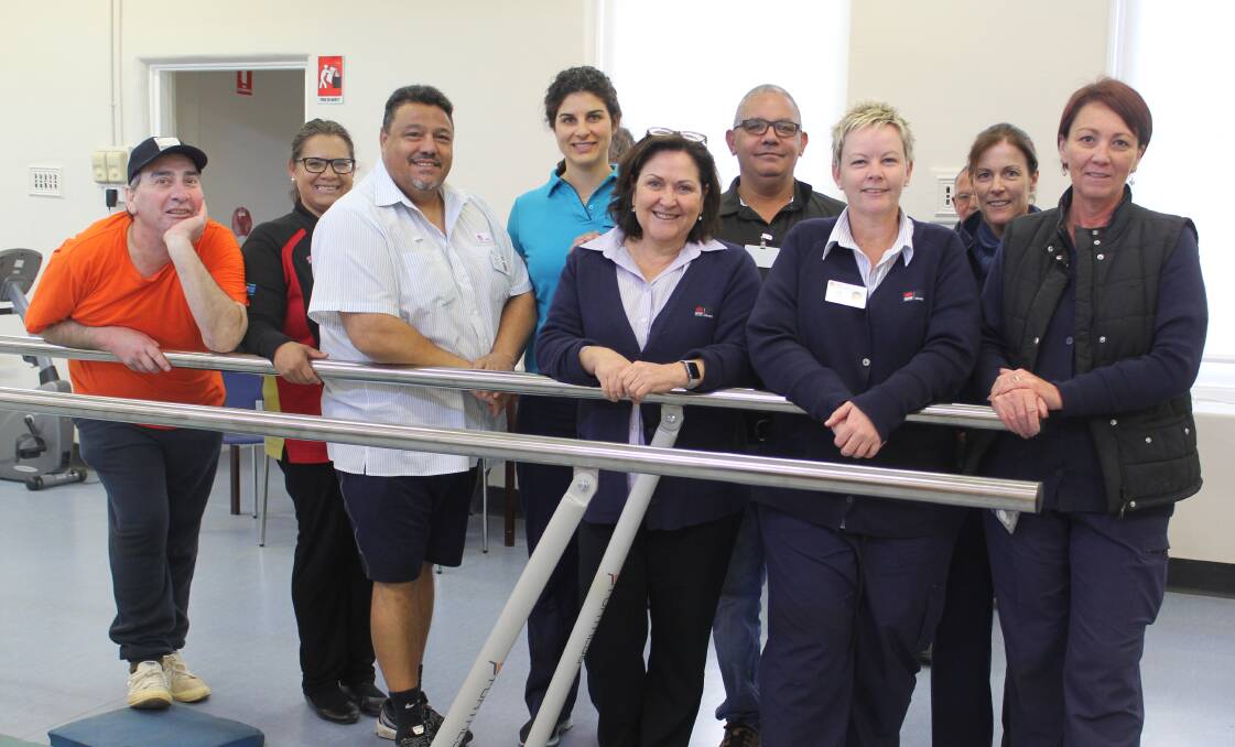 GET MOVING: Generalist nurse Michael Warwick, Aboriginal health workers Lisa Tighe and Paul Duncan, physiotherapist Rachel Assef, Moree Community Health manager Anne Lemmon, Aboriginal health worker Alwyn Duke, Community Health nurse unit manager Lee Clissold, respiratory nurse Cath Cannington and enrolled nurse Robyn Ticehurst encourage the Moree business community to take part in the Moree Muscle Muster.
