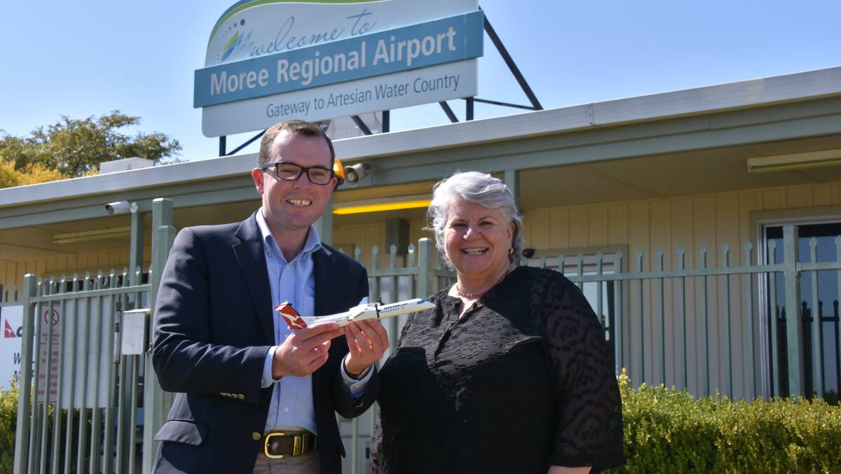 WIN: Northern Tablelands MP Adam Marshall and Moree mayor Katrina Humphries were thrilled with the news that QantasLink will continue servicing the Moree to Sydney air route.