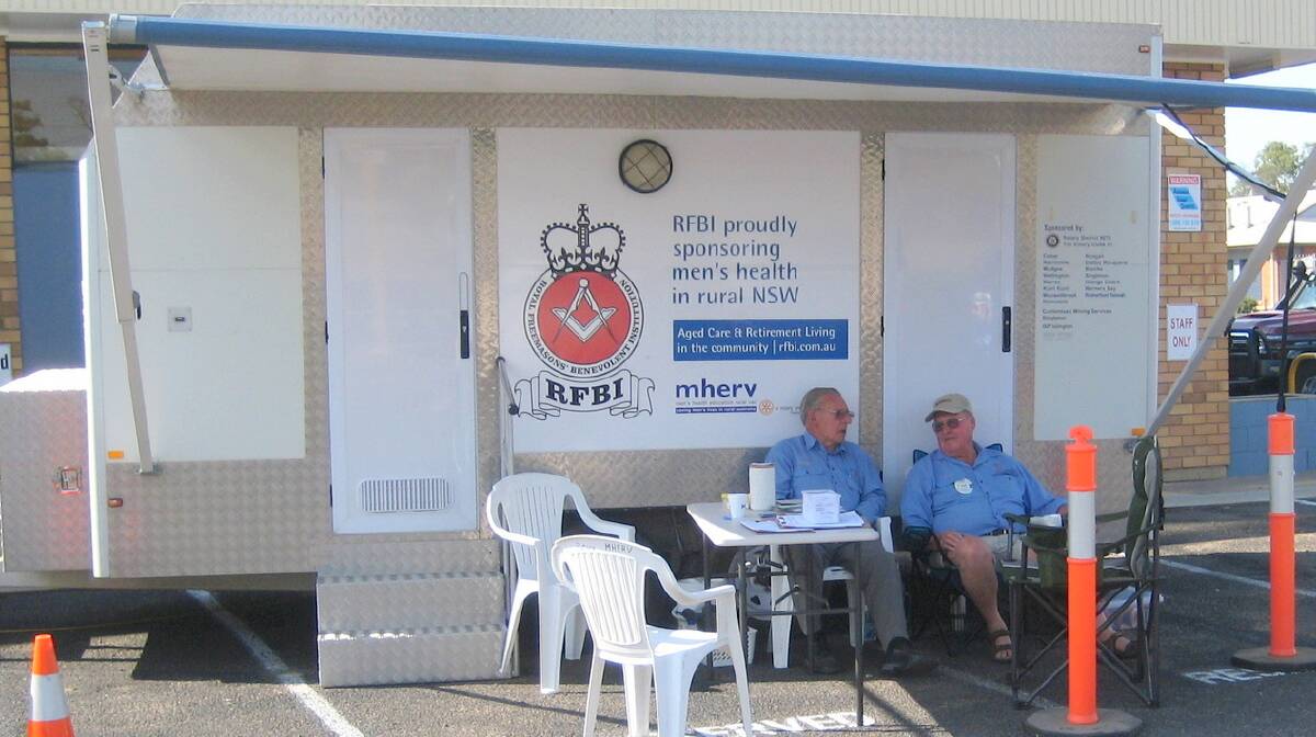 Moree Rotarians Leo Reiner and Gary Bierhoff assisted the Men's Health Education Rural Van during its visit to Moree last year.