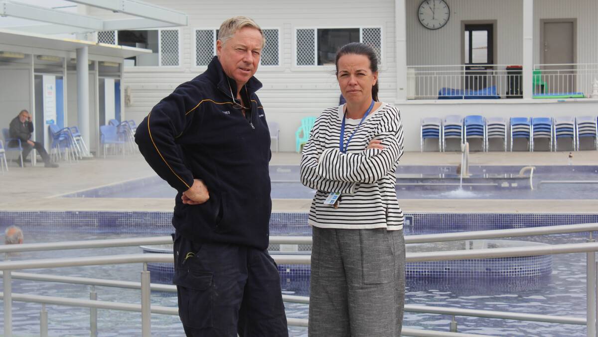 NOT HAPPY: Moree Artesian Aquatic Centre chair James von Drehnen and CEO Emma Brazel say council's proposed cut to operating funding is "unsustainable".