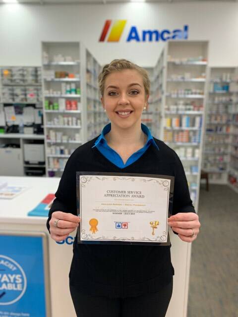 THUMBS UP: Amcal Pharmacy's Ashleigh Berger received the Customer Service Appreciation Award for July.