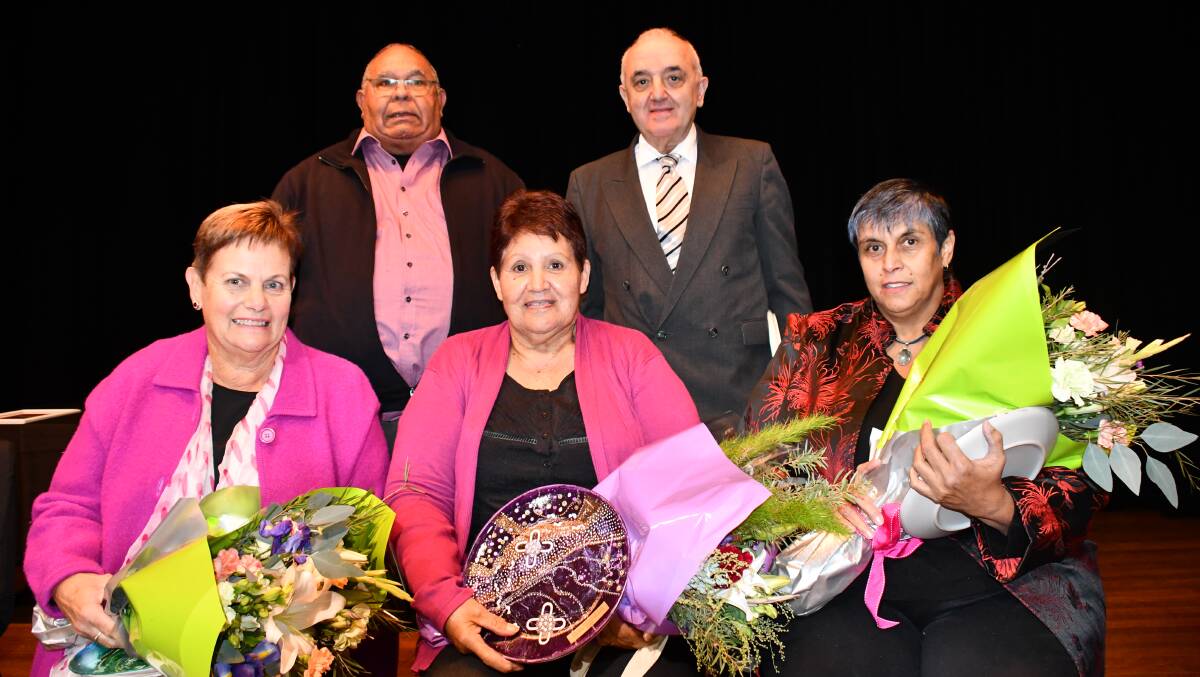 2019 Elder of the Year recipients Lorraine Bartel, Harold "Tommo" French, Gay Roberts, Archie Karam, and Sandra O'Loughlin on behalf of absentee Valda Val Dahlstrom.