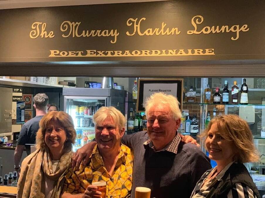Murray Hartin (second from left) with The Royal Hotel owners Debbie, Tim and Maddie Evans in front of the newly-named 'Murray Hartin Lounge' bar. Photo: supplied