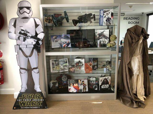 Moree Community Library's Star Wars display, featuring books from the library, as well as items from enthusiast Byron Phillips' collection. Photo: Byron Phillips