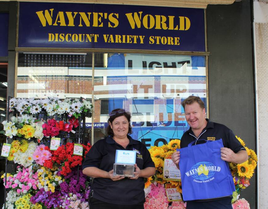 SUPPORT: Wayne's World Moree employee Kym McMahon and owner Wayne Clark encourage people to come in store and donate to the Country Autism Network.