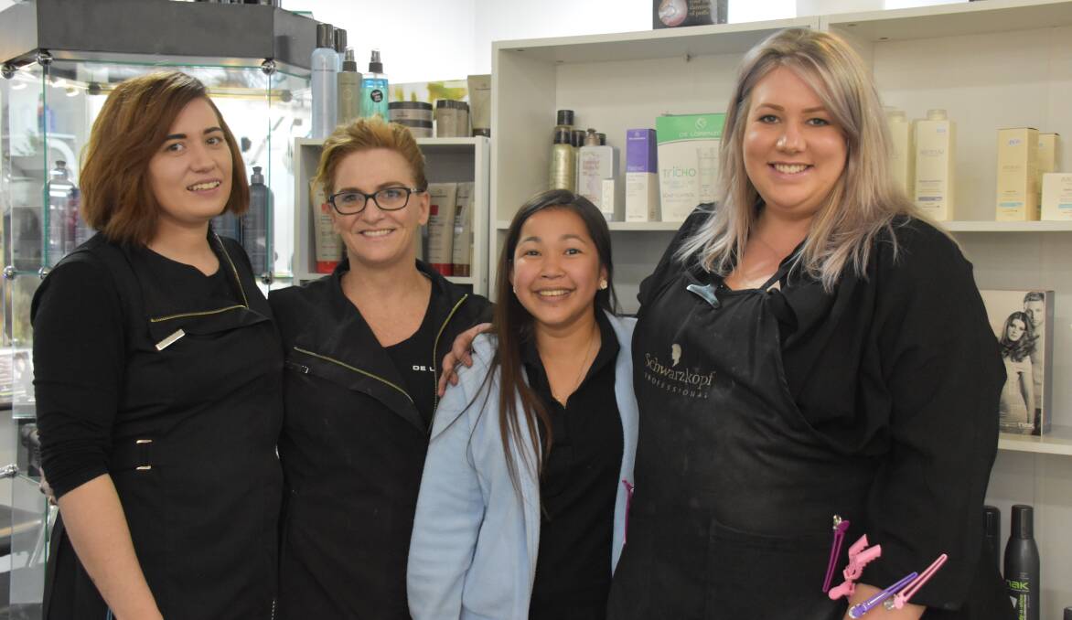 SAD TO SAY GOODBYE: Maria Fitzgerald (second from right) with the girls at Moree Balo Square Hairdressers Amy Ward, Narelle Sinclair and Laura Highton.