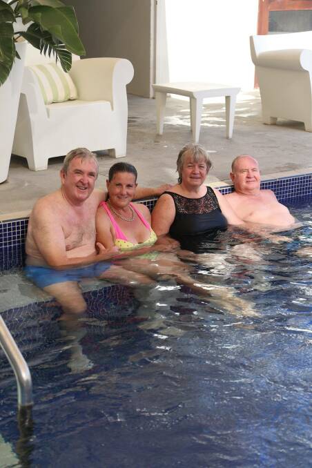 MAAC visitors Graham, Michelle, Kim and Ian enjoy a soak in the wellness centre. Photo: Moree Artesian Aquatic Centre