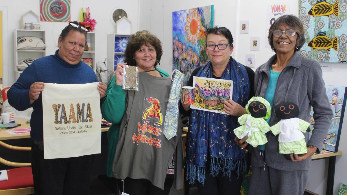 SISTERS WORKING TOGETHER: Artists Darlene Gillon, Ann Johnson, Janelle Boyd and Elizabeth Munro with just some of the locally-made items for sale at Sisters Under The Skin.