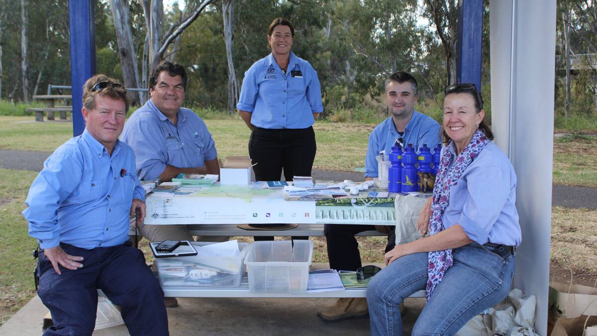 NRAR's Jim Spiers, CEWO's Jason Wilson, MDBA's Annabelle Guest, NRAR's Callum Lanagan-Jonas and OEH's Jane Humphries at the information session in Moree on Friday.