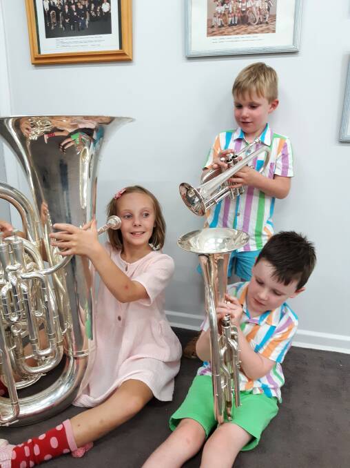 Ruby-Tuesday Davis-Drenkhahn, Barnaby Lillyman and Hugo Lillyman will be learning to play instruments as part of the beginners' group. Photo: contributed