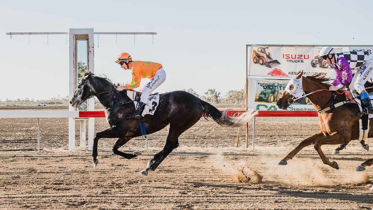 WINNER: Only Choice, ridden by Brent Evans and trained by Garah's Campbell Roberts, rode to victory on its home turf in the Talmoi Picnic Cup, followed by Mallawa Cup winner Oh Why. Photo: Rachel Walker Images