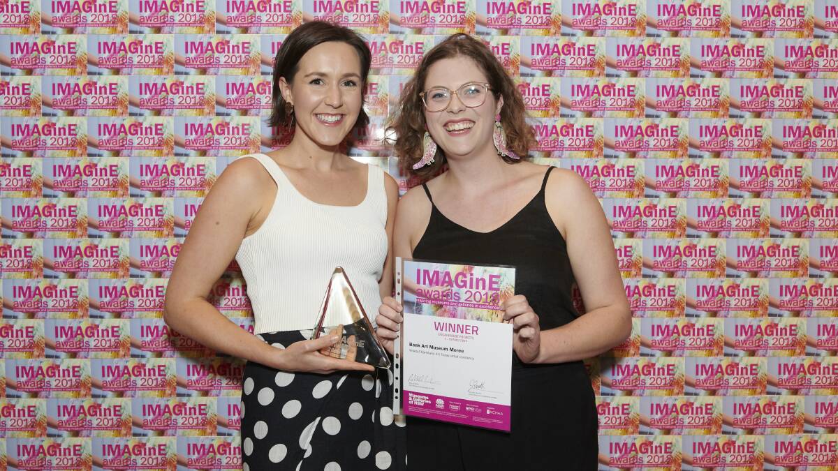 BIG WIN: BAMM director Vivien Clyne and former curator Hannah Williamson were thrilled to win the Engagement Program award for the Yeladu! Kamilaroi Art Today artist residency at the 2018 IMAGinE Awards.