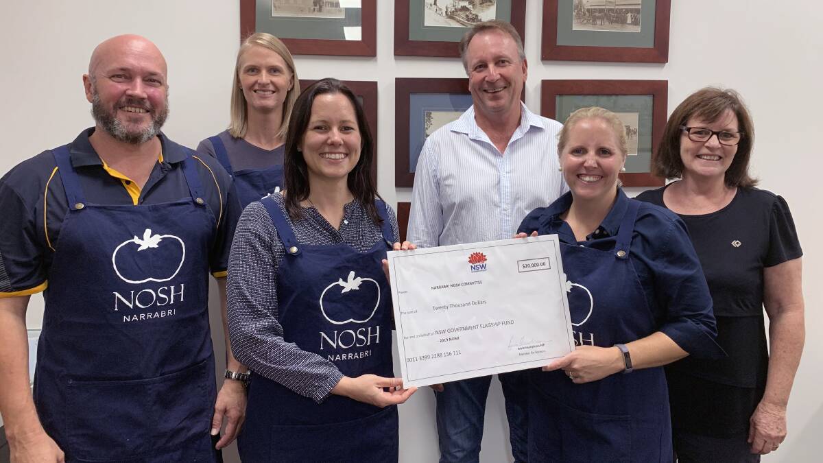 Nosh committee members Michael Chappell and Brooke Southwell, Nosh vice president Kate Logan, Member for Barwon Kevin Humphries, Nosh vice president Ruth Redfern, and Narrabri Tourism manager and Nosh committee member Penny Jobling.