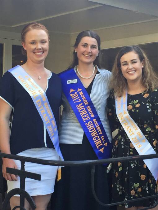 ROLE MODEL: 2017 Moree Showgirl Kate Lumber with two of the three 2018 candidates, Mekayla Maher and Bronte Marshall. Missing is Daniella Stewart.