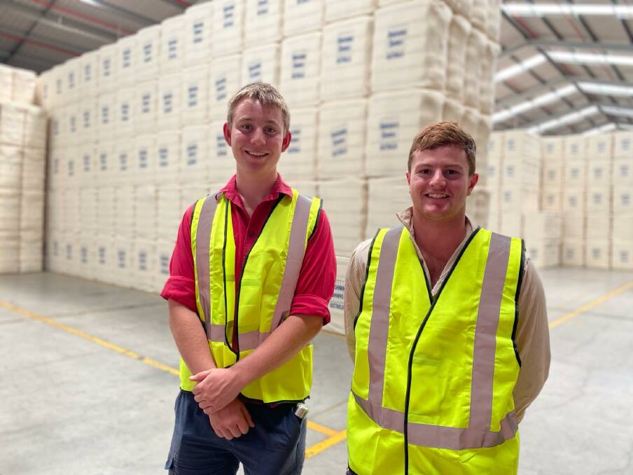 Farrer student Harry Page from Goondiwindi and Calrossy student Matt Tomlinson from Bellata pictured touring the Brighann Cotton Gin during their week of work experience in the Gwydir Valley. Photo: GVIA