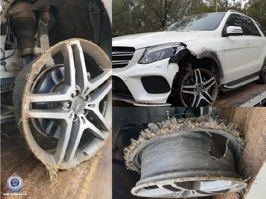 The stolen vehicle was abandoned in Oak Street Moree after going through road spikes. Photo: NSW Police