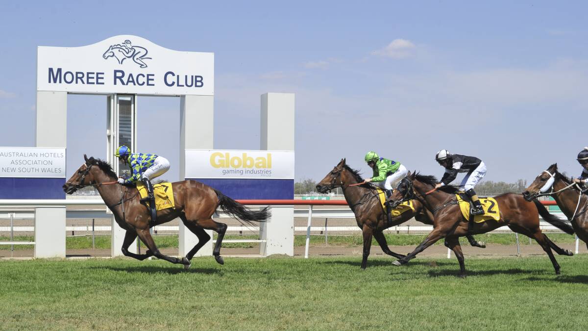 Happens No More beat stablemate, Mister McRae, in The Pally Pub Colts, Horses and Geldings Class 2 Handicap (1300m), making it a treble for Moree trainer Peter Sinclair and Tamworth-based jockey Brooke Stower. Photo: Bradley Photos