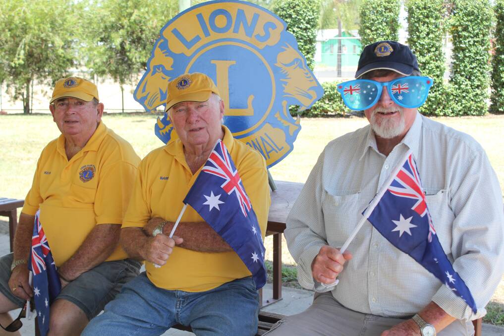 Moree Lions Club members Kevin Johns, Barrie Brooks and Garry Garner encourage everyone to come down to Jellicoe Park to enjoy a bacon and egg roll from 8am.