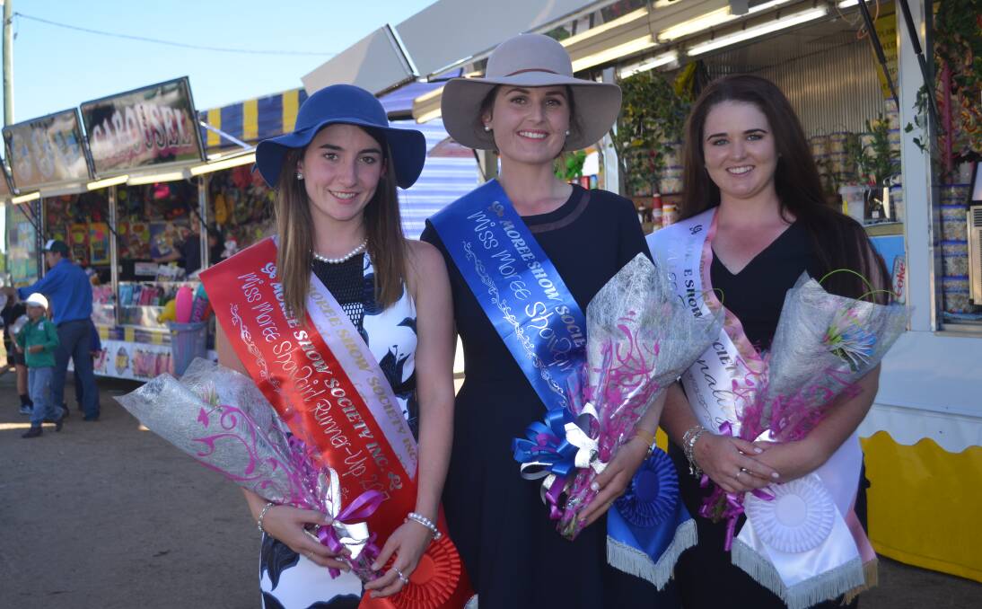RURAL REPRESENTATIVES: 2017 Moree showgirl Kate Lumber (middle) with runner-up Jennifer Kennett and Miss Personality Kaitlyn Weeks.