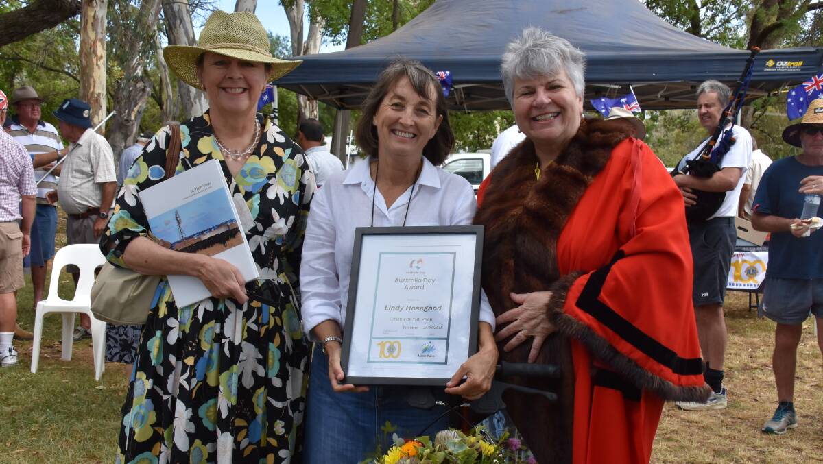 Moree's 2018 Australia Day ambassador, the late Penny Cook, 2018 Citizen of the Year Lindy Hosegood and mayor Katrina Humphries.
