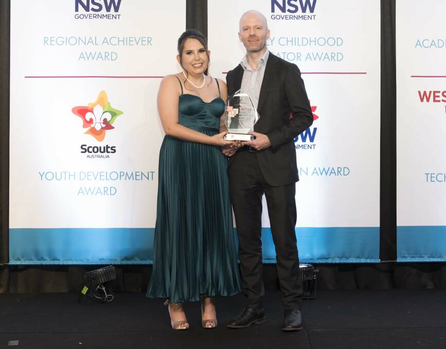 BIG WIN: NSW Deputy Premier's Regional Achiever winner Jessica Duncan was presented her award by NSW Department of Premier and Cabinet DPC Regional executive director of funding and infrastructure Chris Hanger on Friday night. Photo: Young Achiever Awards