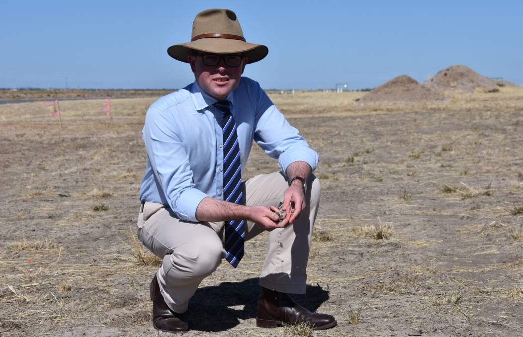 PLEASED TO HELP: Member for Northern Tablelands surveys the dry conditions while in Moree on Monday.