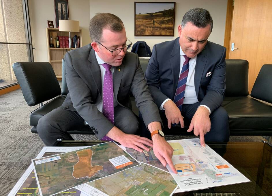 Northern Tablelands MP Adam Marshall discussing plans for the Moree Intermodal and Special Activation Precinct with Deputy Premier John Barilaro.