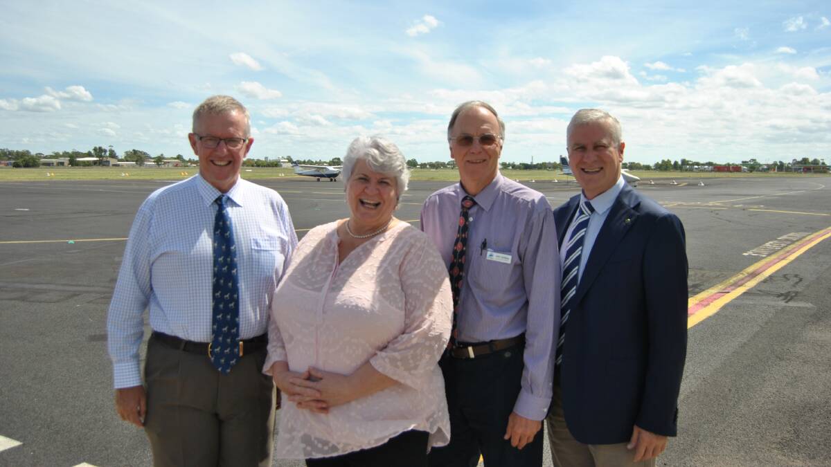 Member for Parkes Mark Coulton, Moree mayor Katrina Humphries, MPSC executive projects manager John Carleton and Deputy Prime Minister and Minister for Infrastructure, Transport and Regional Development Michael McCormack pictured at Moree Regional Airport recently.
