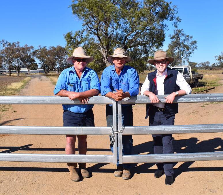 NEW FENCE: Boomi Sportsground Trust's John Oates and David Officer show Northern Tablelands MP Adam Marshall the upgrades.