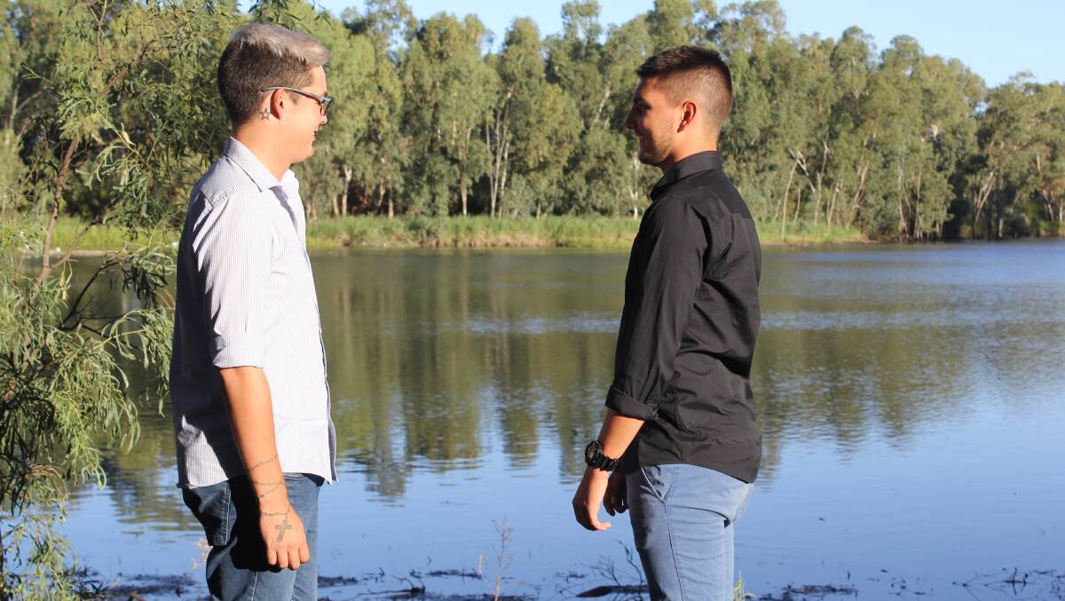 Wyatt Roberts (right) shared his story with Moree Family Support's Shane Smith ahead of Youth Homelessness Matters Day earlier this year.