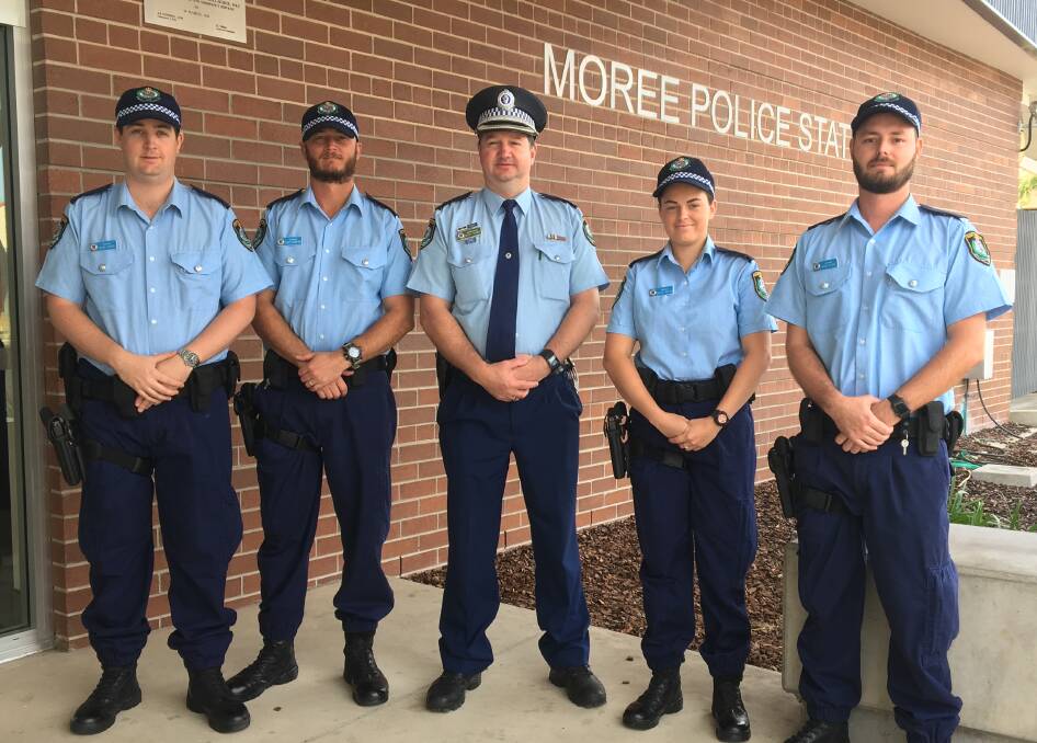 JOINING THE RANKS: Superintendent Scott Tanner welcomed Probationary Constable Banks, Probationary Constable Mumford, Probationary Constable Welsh and Probationary Constable Clark to Moree Police Station on Friday.