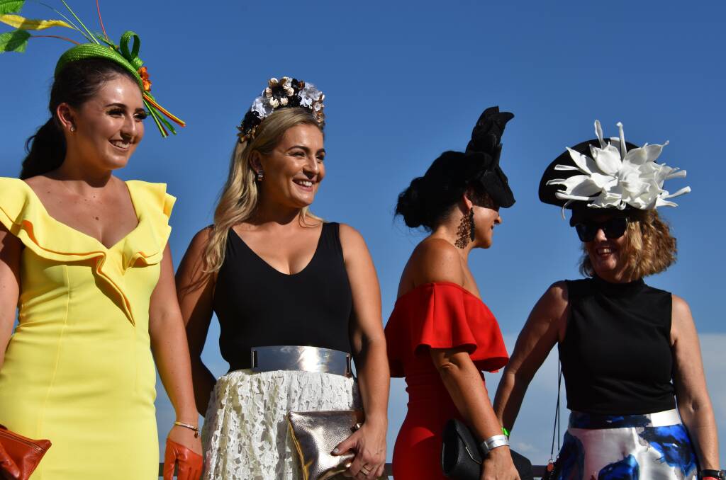 DRESSED TO IMPRESS: Entrants in the best hat/fascinator category during Fashions on the Field at last year's Moree Twilight Races. 
