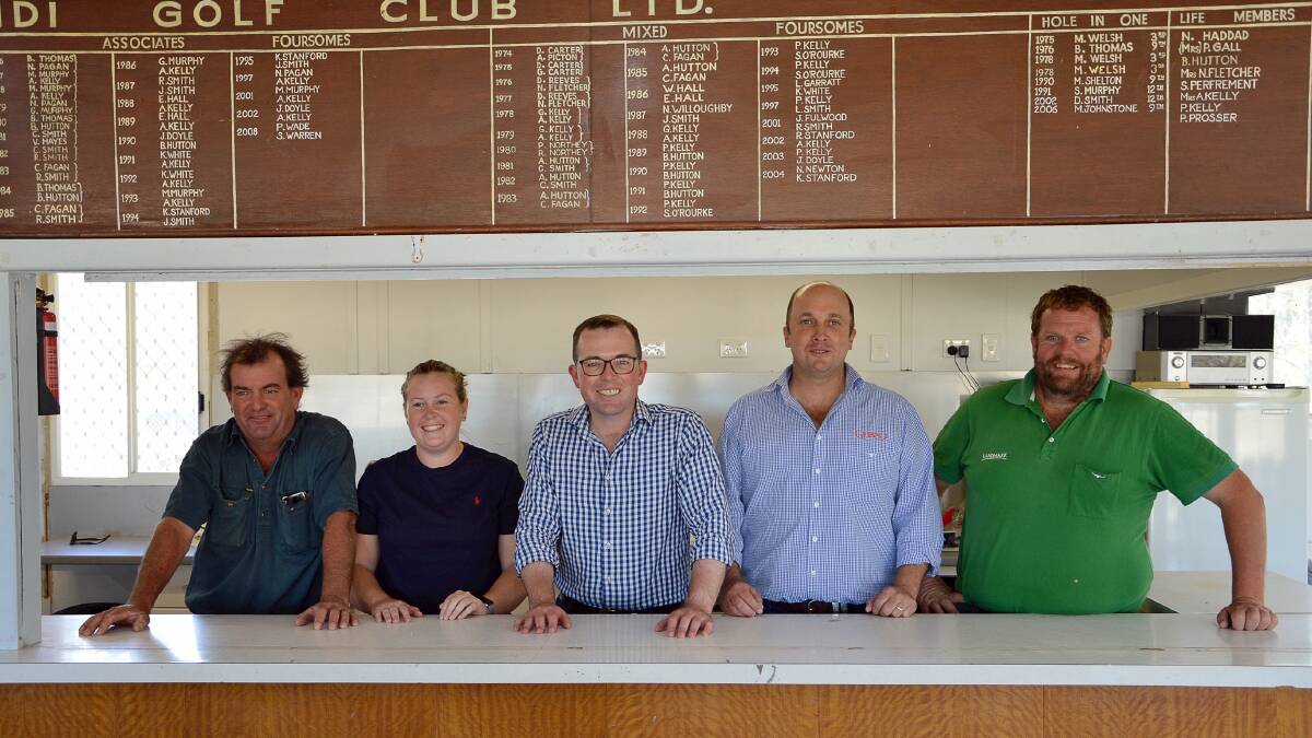 Mungindi Golf Club committee members members Bill Lawson, Maria Young, Northern Tablelands MP Adam Marshall, secretary Matthew Luhrs and vice president Brian Lawson in the soon-to-be-renovated kitchen in the clubhouse.